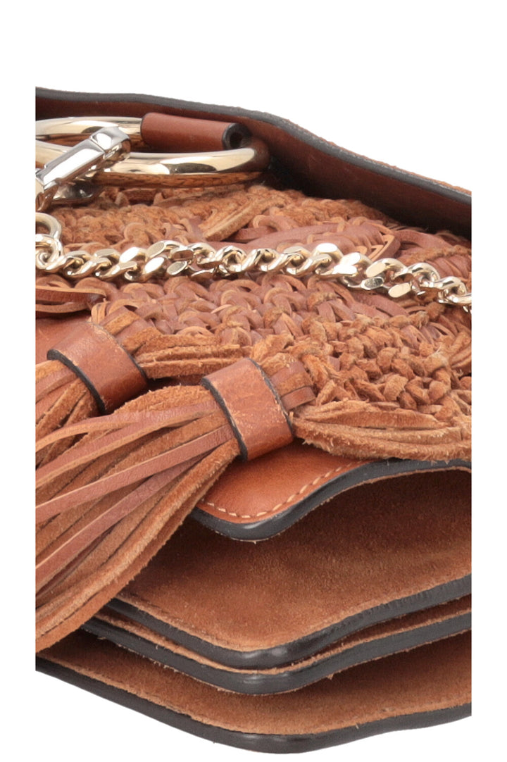 CHLOÉ Macramé Faye Crossbody Bag Suede Cognac