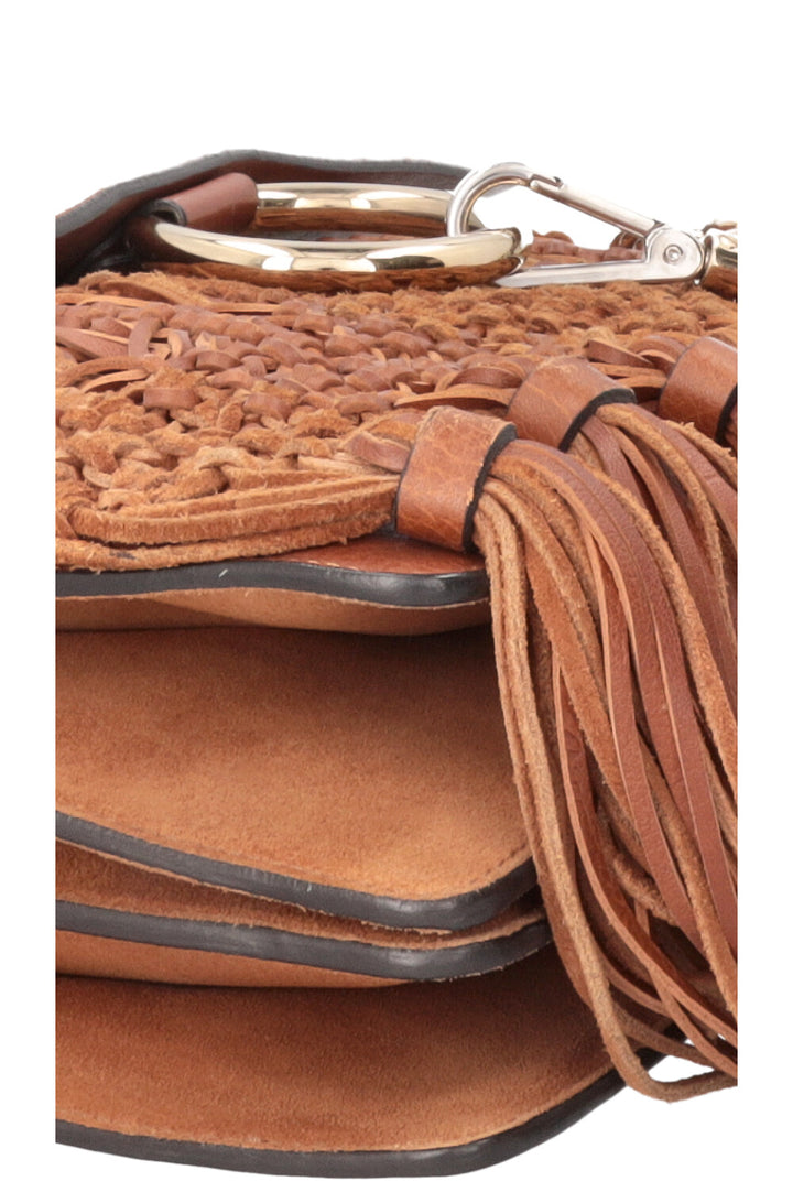 CHLOÉ Macramé Faye Crossbody Bag Suede Cognac