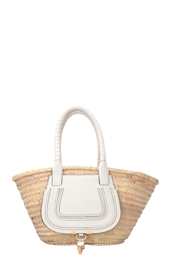 CHLOÉ Marcie Basket Medium Raffia Leather White