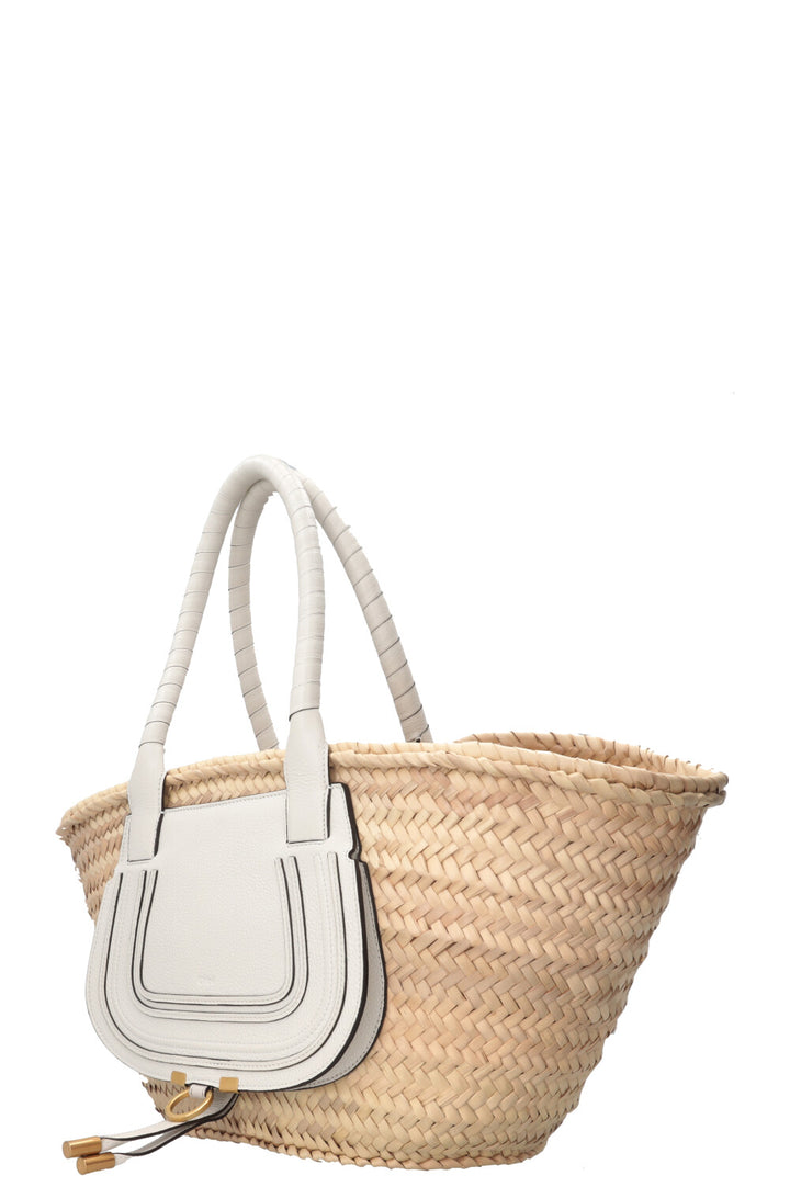 CHLOÉ Marcie Panier moyen en raphia et cuir blanc