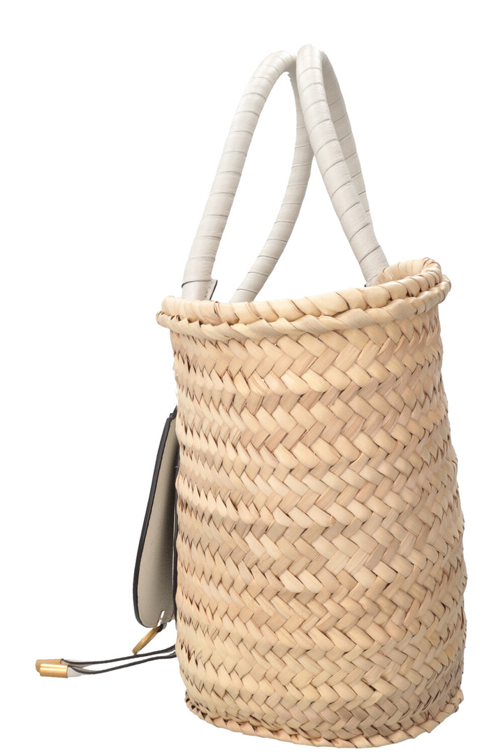 CHLOÉ Marcie Panier moyen en raphia et cuir blanc