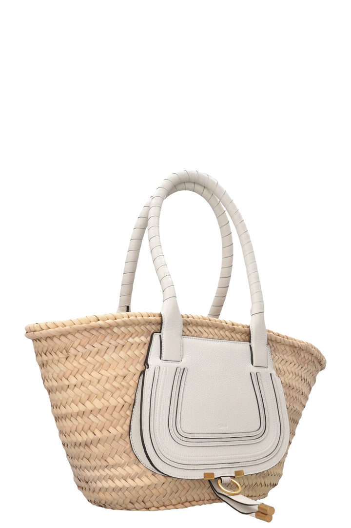 CHLOÉ Marcie Panier moyen en raphia et cuir blanc