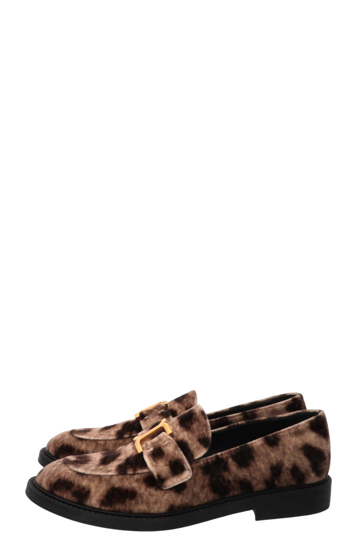 CHLOÉ Marcie Cheetah Print Loafers Velvet Beige