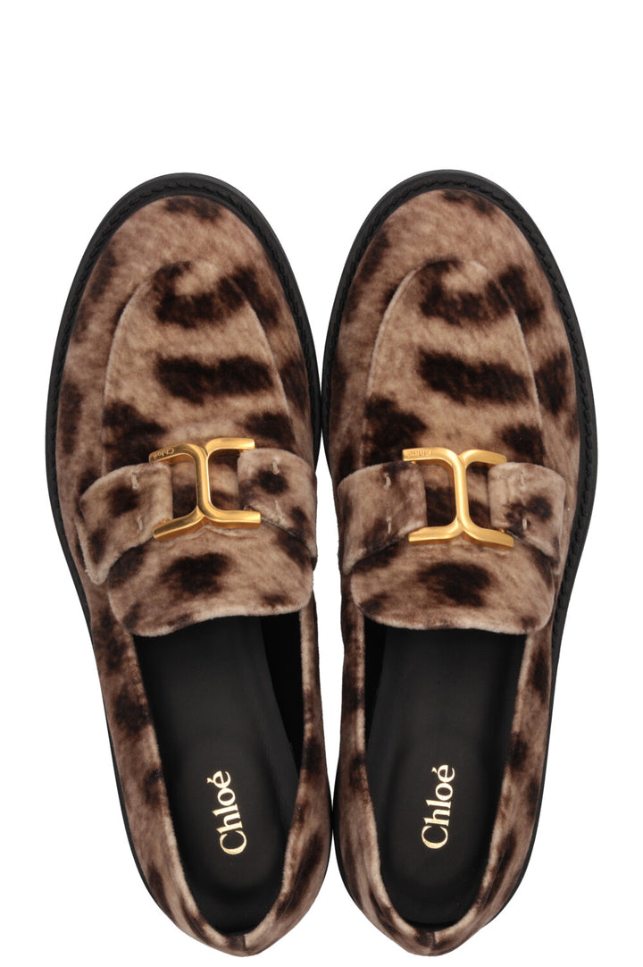 CHLOÉ Marcie Cheetah Print Loafers Velvet Beige