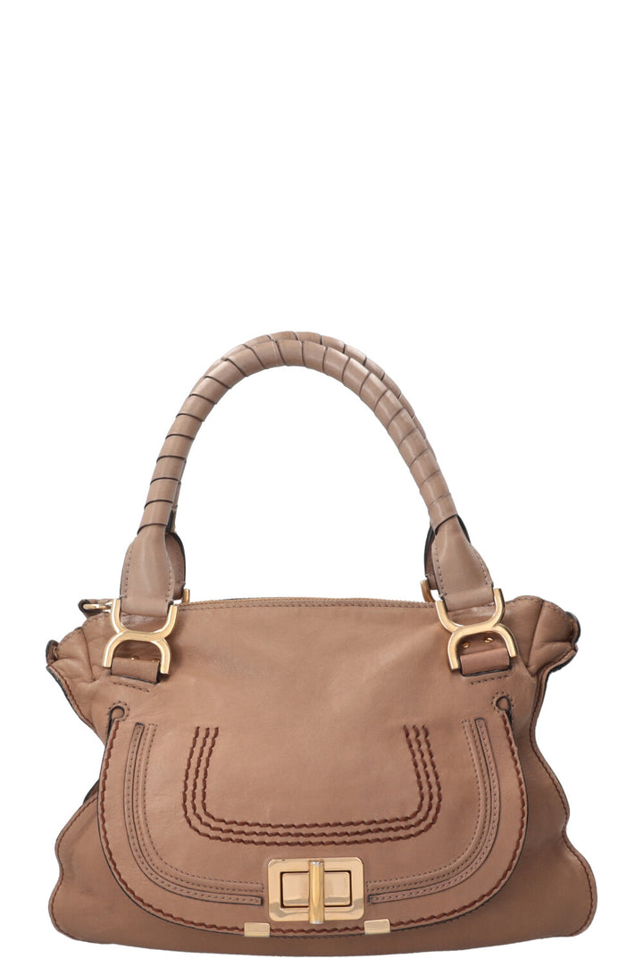 CHLOÉ Marcie Lock Tote Bag Leather Beige