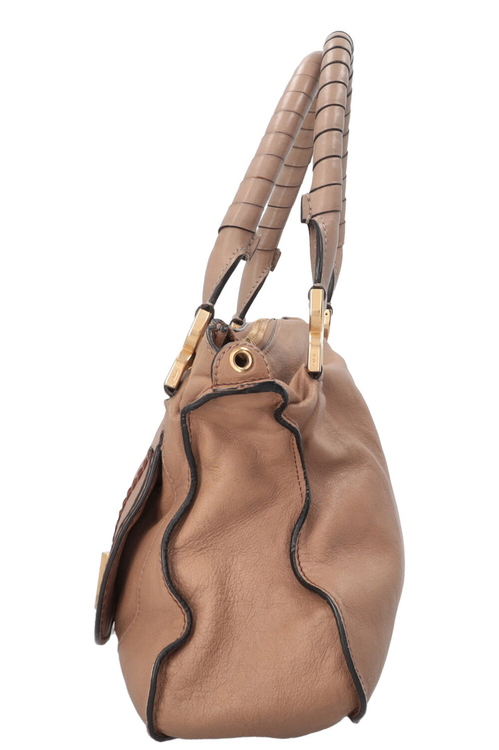 CHLOÉ Marcie Lock Tote Bag Leather Beige