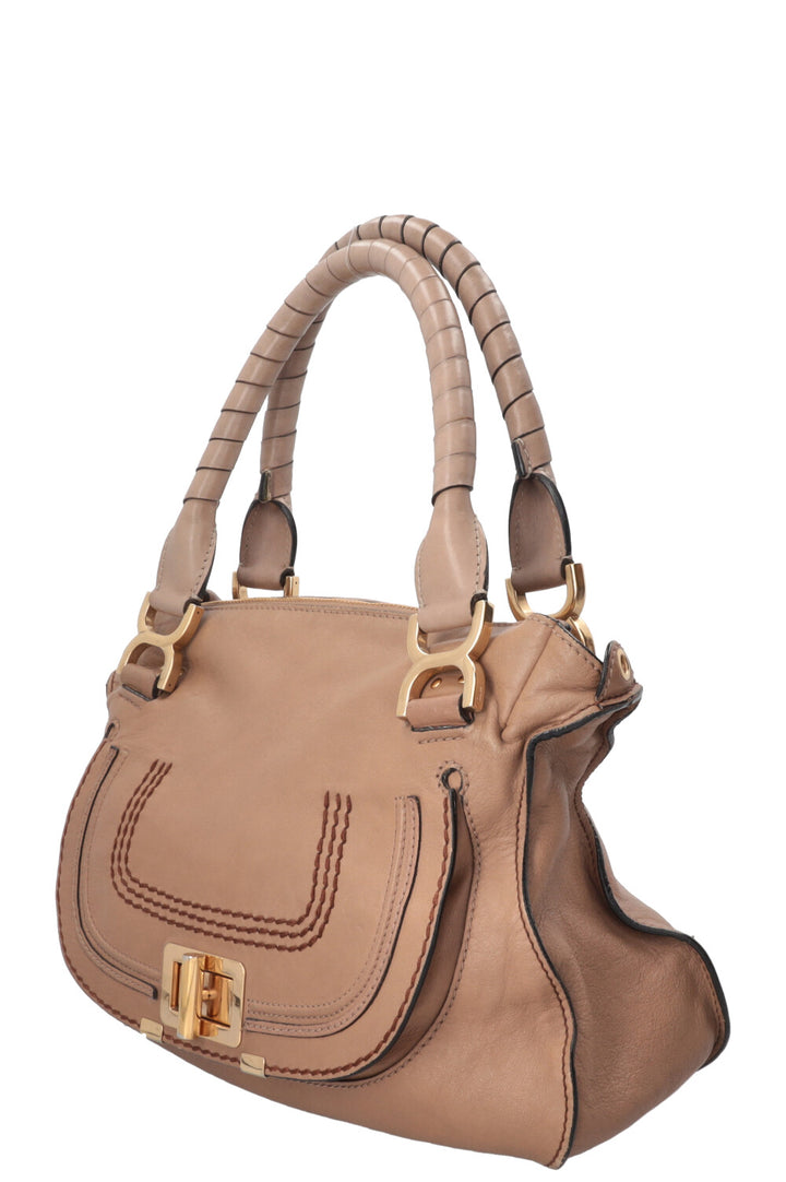 CHLOÉ Marcie Lock Tote Bag Leather Beige