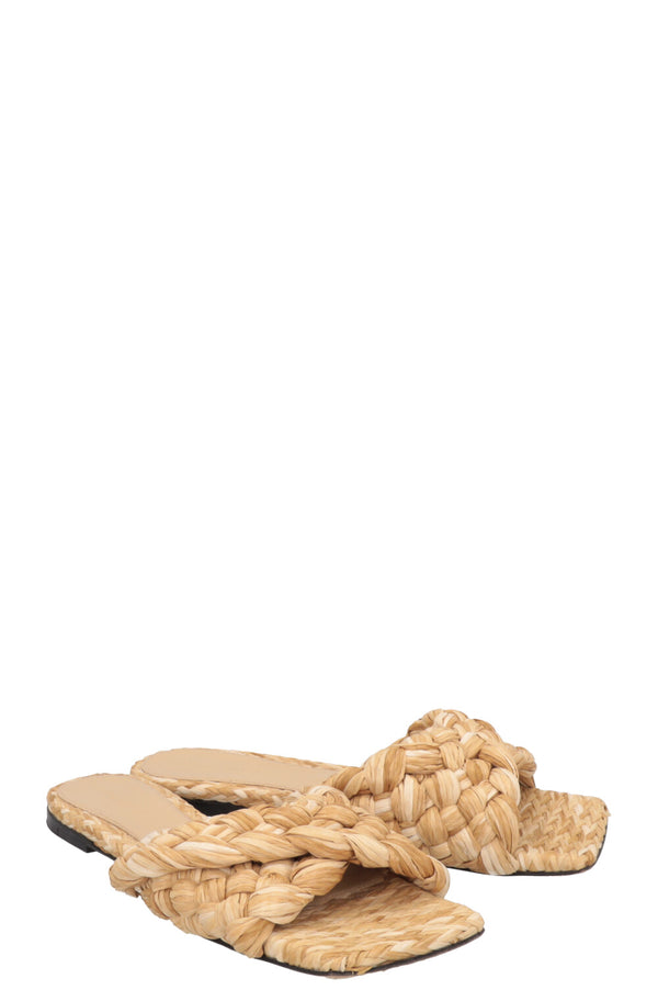 BOTTEGA VENETA Raffia Stretch Mules Beige