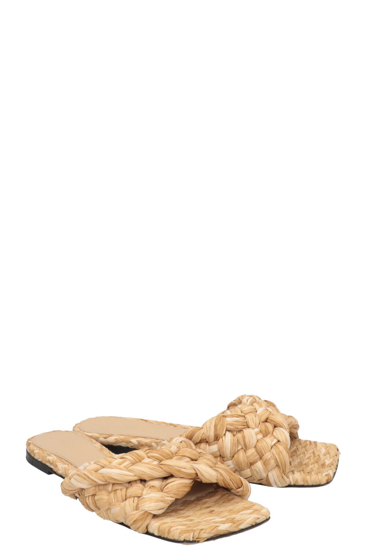 BOTTEGA VENETA Raffia Stretch Mules Beige