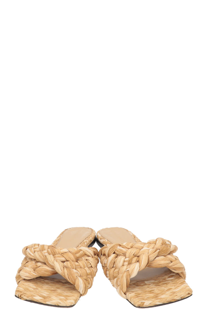 BOTTEGA VENETA Raffia Stretch Mules Beige