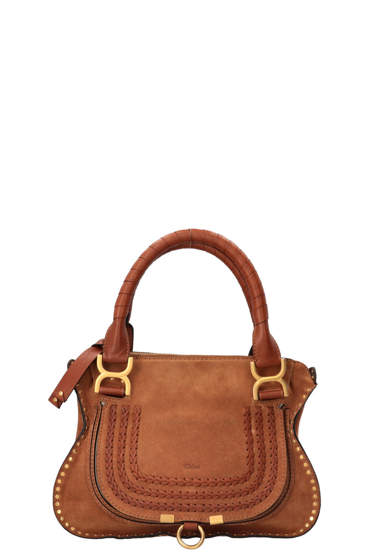 CHLOÉ Small Double Carry Marcie Bag Suede Cognac