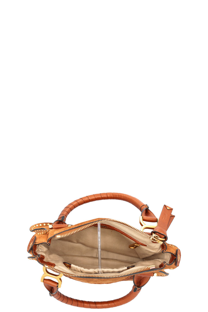CHLOÉ Small Double Carry Marcie Bag Suede Cognac