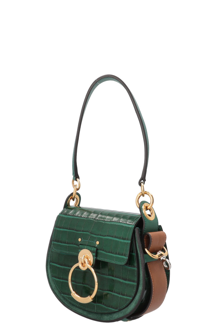 CHLOÉ Small Tess Bag Croc Embossed Green