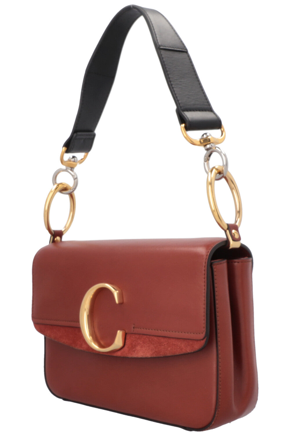 CHLOÉ Small C Double Carry Bag Leather Brown