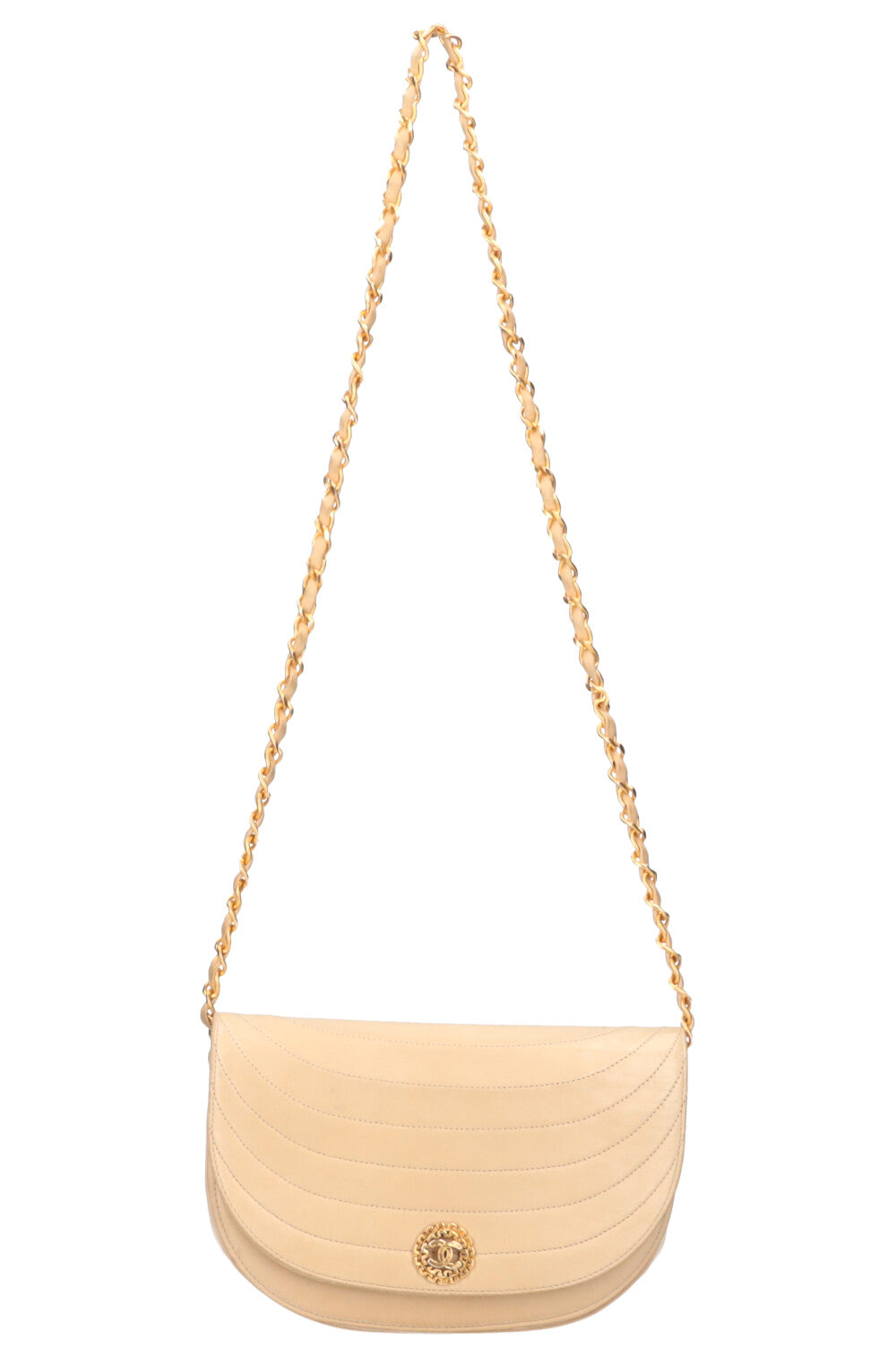 CHANEL Moon Bag Chevron Beige