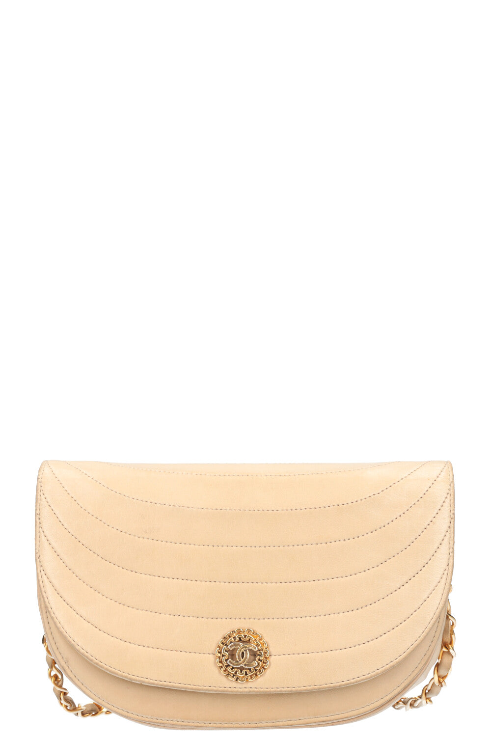 CHANEL Moon Bag Chevron Beige