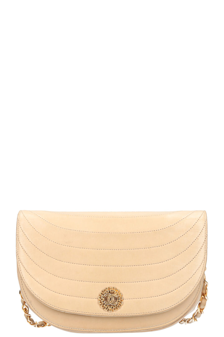 CHANEL Moon Bag Chevron Beige