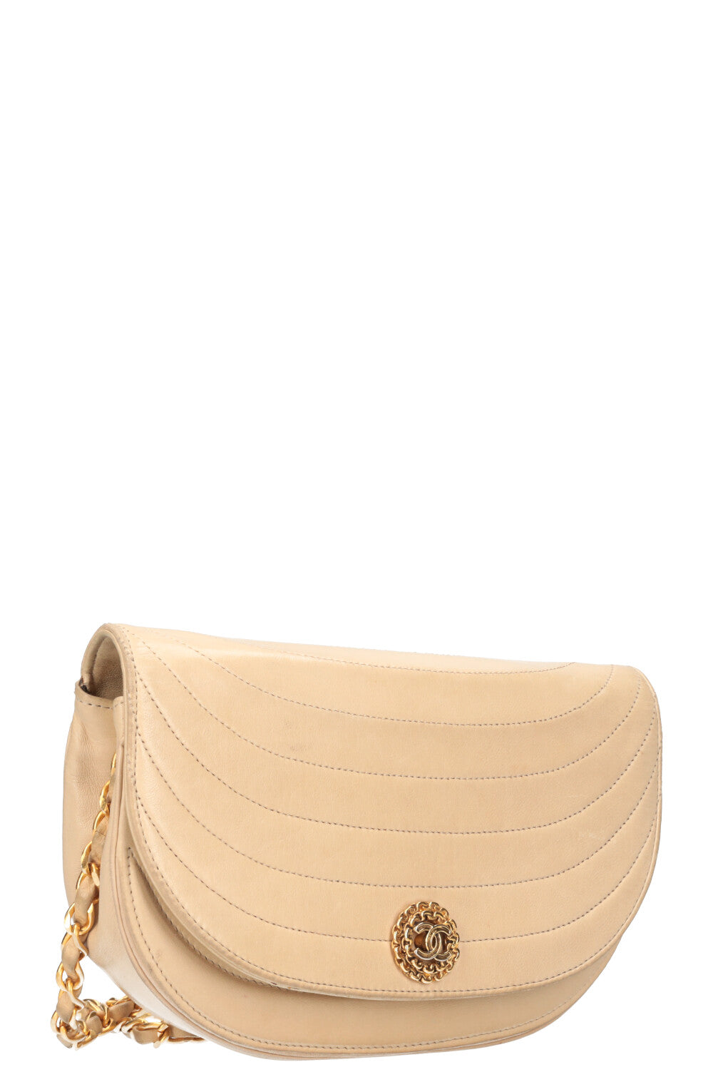 CHANEL Moon Bag Chevron Beige