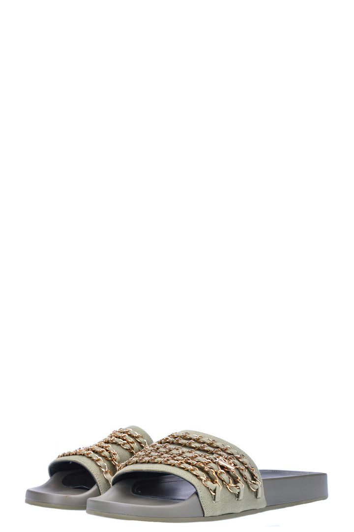 CHANEL Chain CC Flats Green