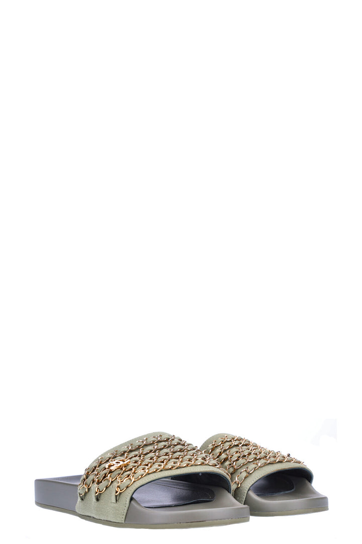 CHANEL Chain CC Flats Green