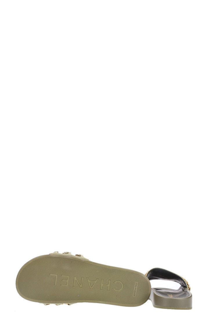 CHANEL Chain CC Flats Green