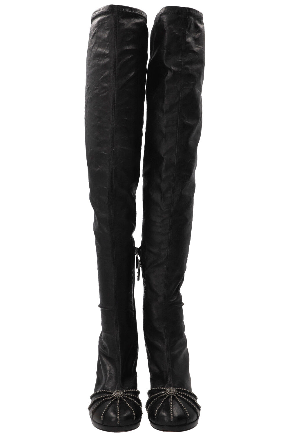 CHRISTIAN DIOR 2023 Crystal Embellished Over Knee Boots Leather Black