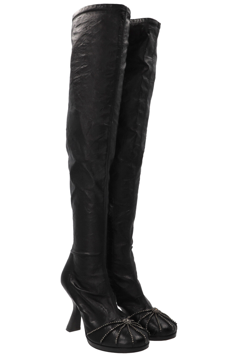CHRISTIAN DIOR 2023 Crystal Embellished Over Knee Boots Leather Black
