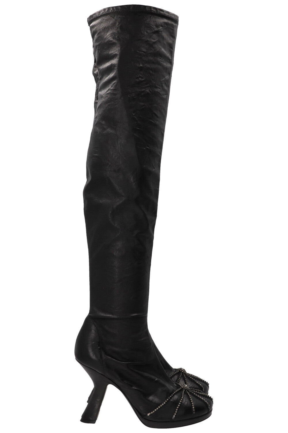 CHRISTIAN DIOR 2023 Crystal Embellished Over Knee Boots Leather Black