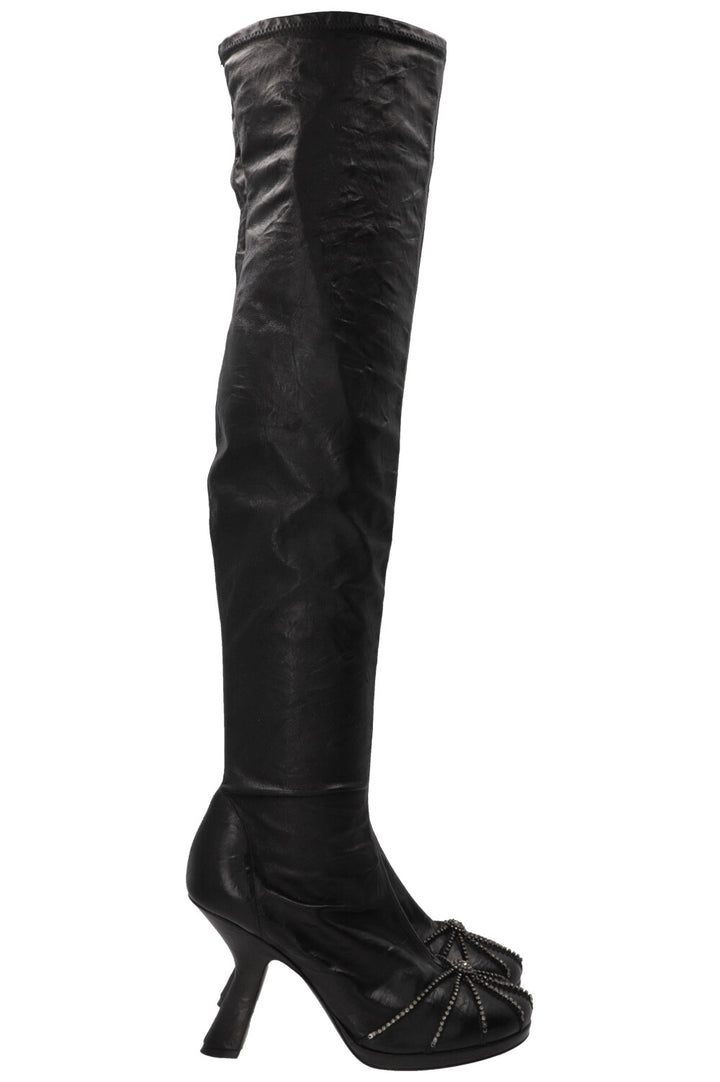 CHRISTIAN DIOR 2023 Crystal Embellished Over Knee Boots Leather Black
