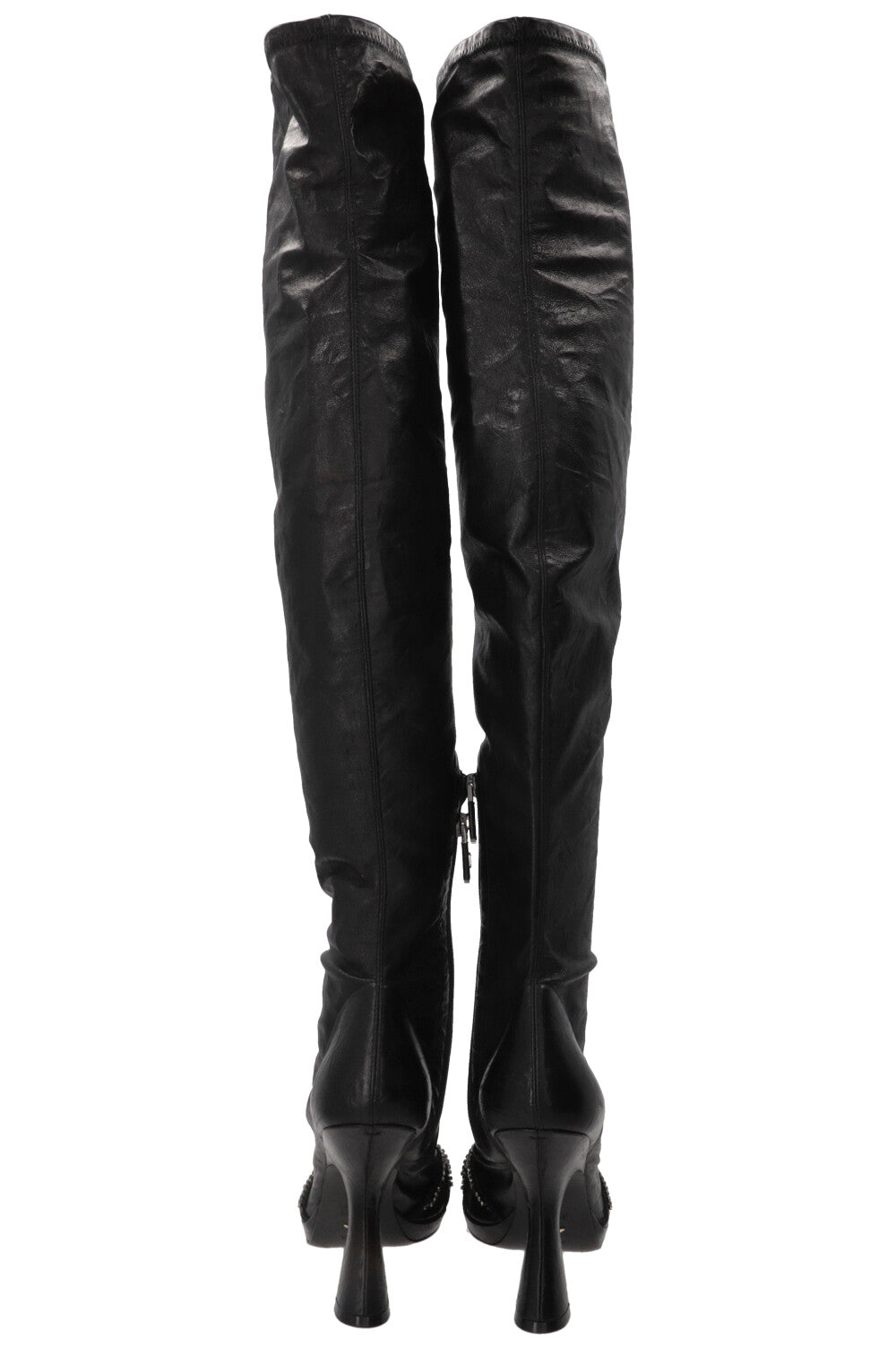 CHRISTIAN DIOR 2023 Crystal Embellished Over Knee Boots Leather Black