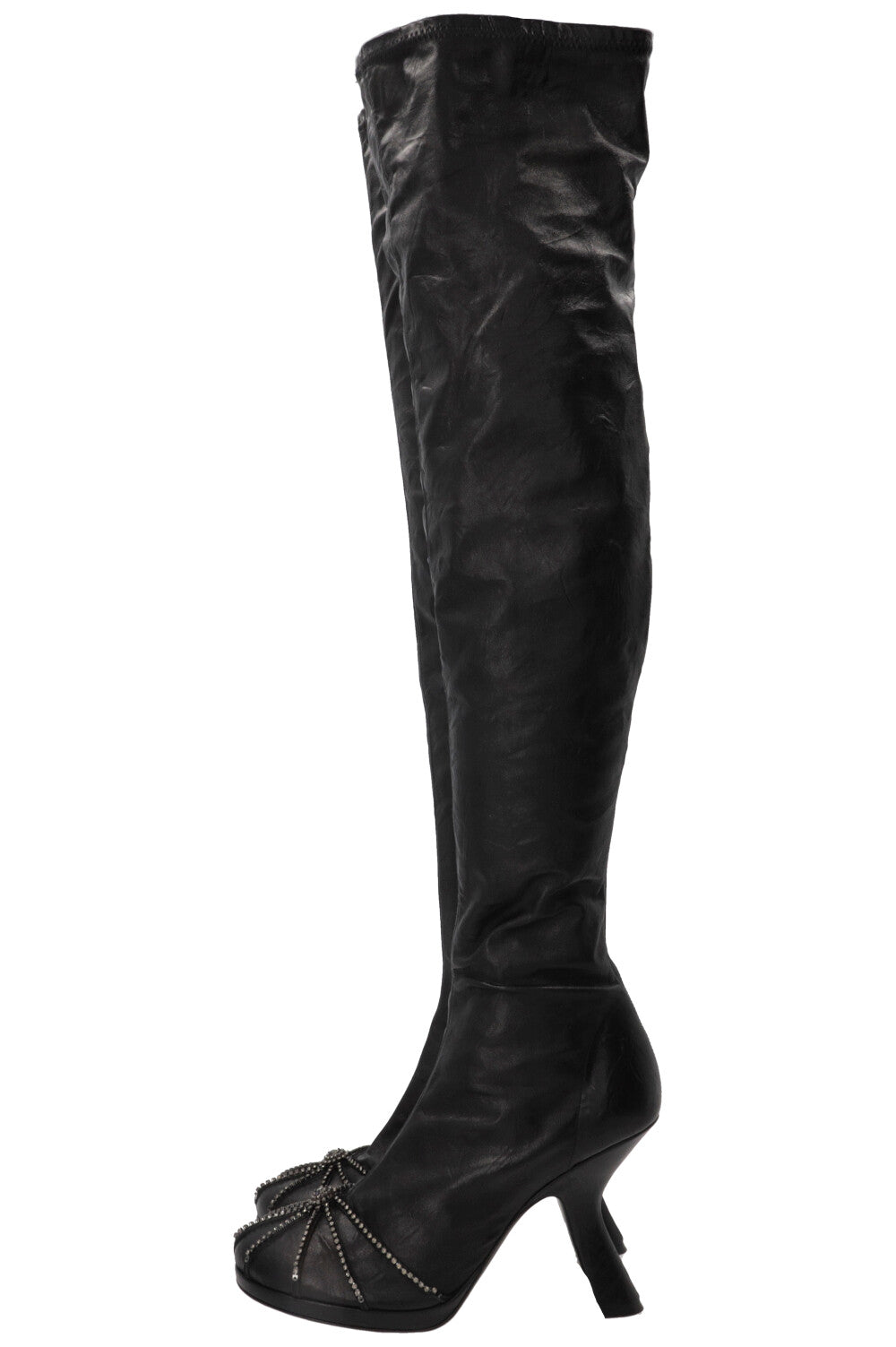 CHRISTIAN DIOR 2023 Crystal Embellished Over Knee Boots Leather Black