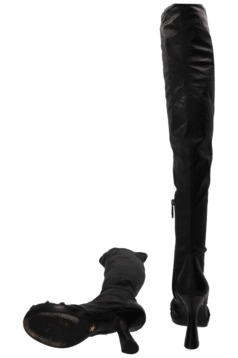 CHRISTIAN DIOR 2023 Crystal Embellished Over Knee Boots Leather Black