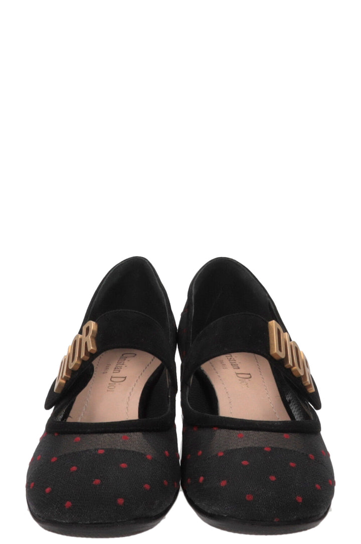 CHRISTIAN DIOR Baby-D Polka Dot Pumps Mesh Suede Black