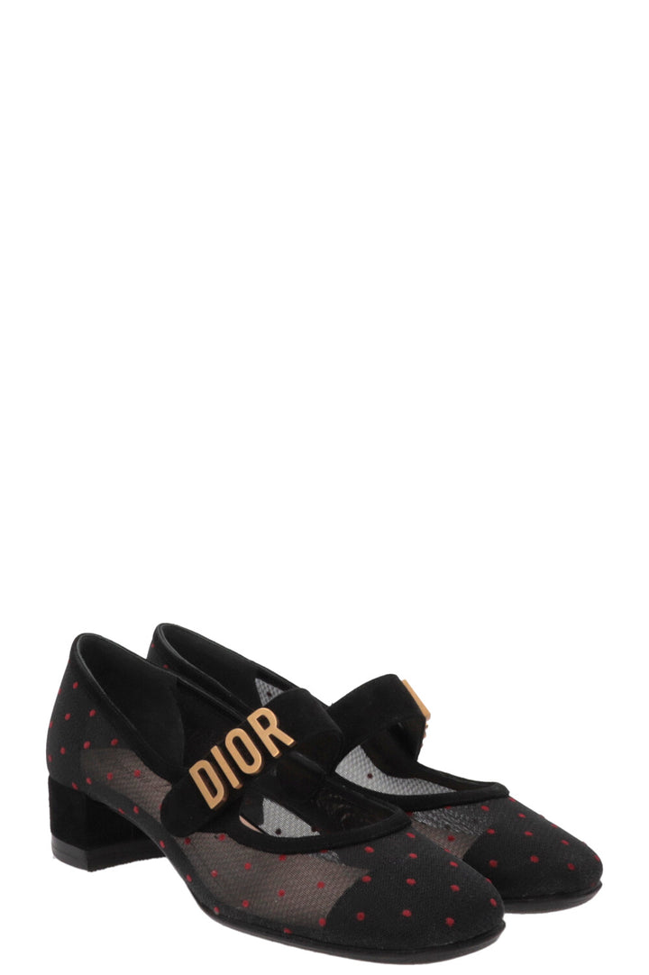 CHRISTIAN DIOR Baby-D Polka Dot Pumps Mesh Suede Black
