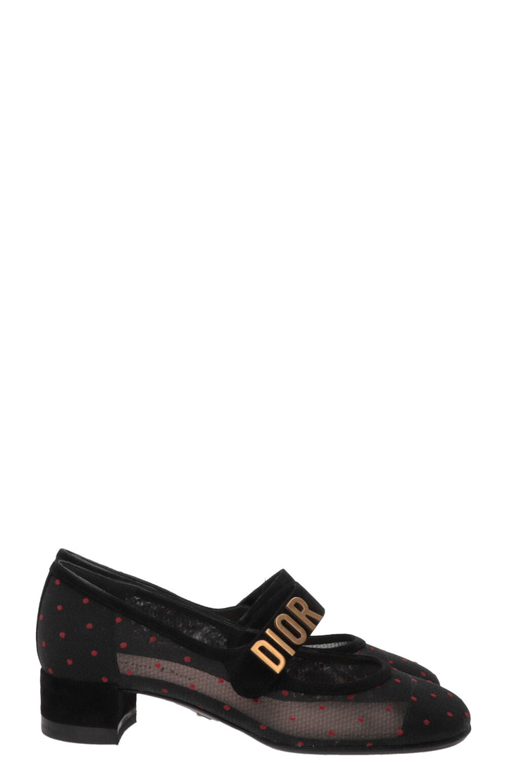 CHRISTIAN DIOR Baby-D Polka Dot Pumps Mesh Suede Black