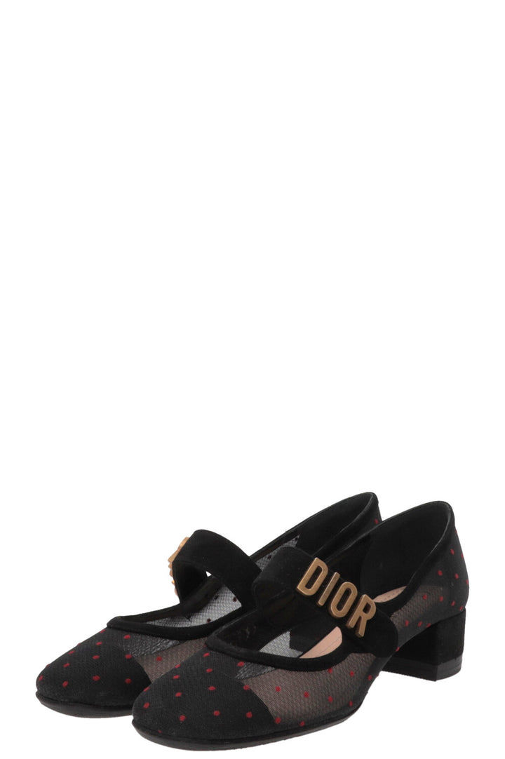 CHRISTIAN DIOR Baby-D Polka Dot Pumps Mesh Suede Black