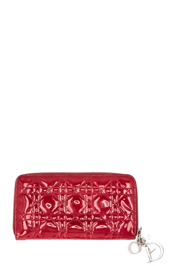 CHRISTIAN DIOR Cannage Long Wallet Patent Red