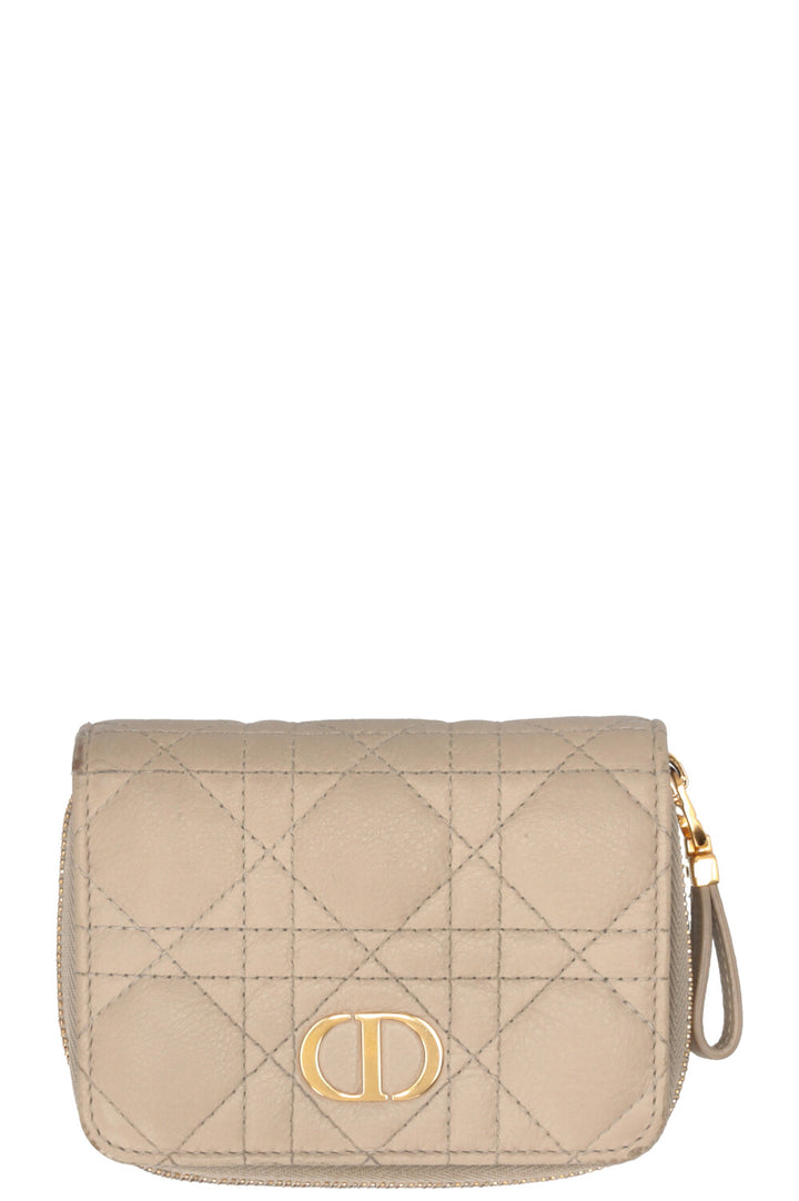 Portefeuille CHRISTIAN DIOR Caro écarlate en cuir de veau taupe