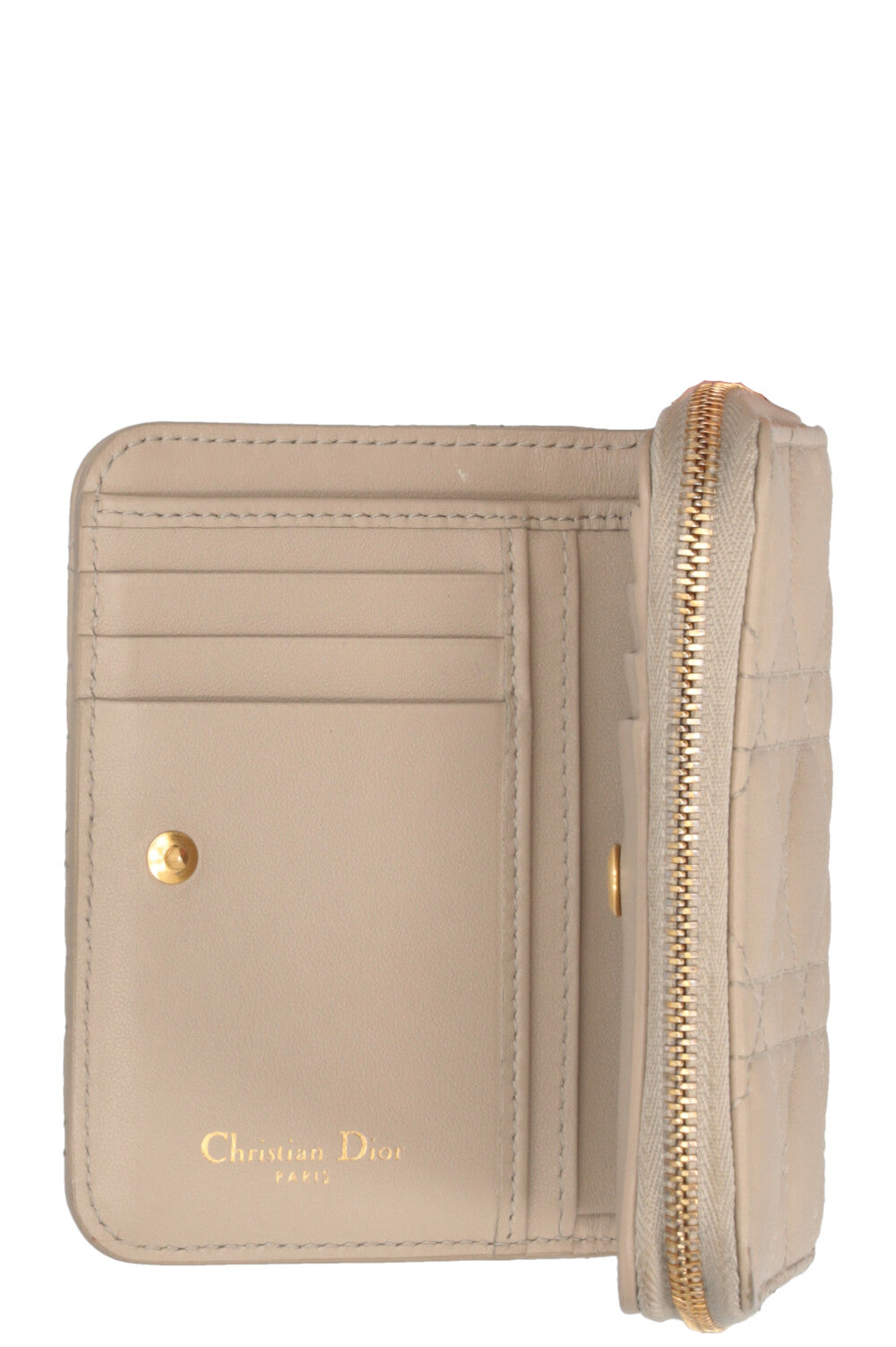Portefeuille CHRISTIAN DIOR Caro écarlate en cuir de veau taupe