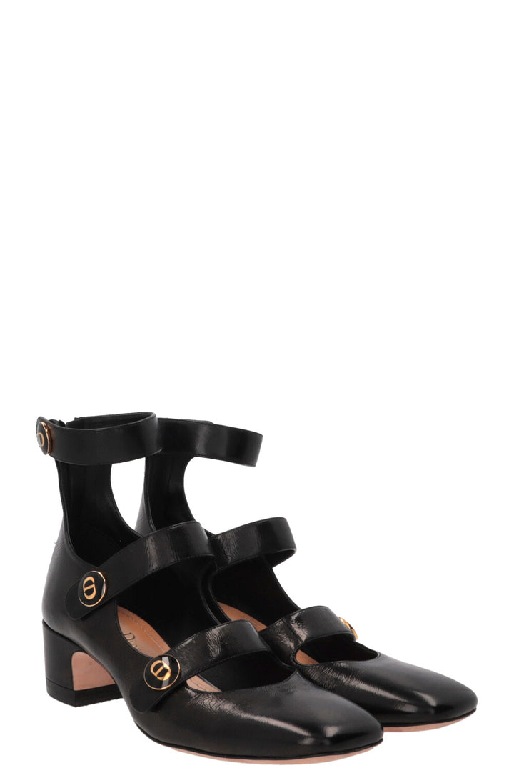 CHRISTIAN DIOR D-Doll Ankle Strap Pumps Patent Heels Black