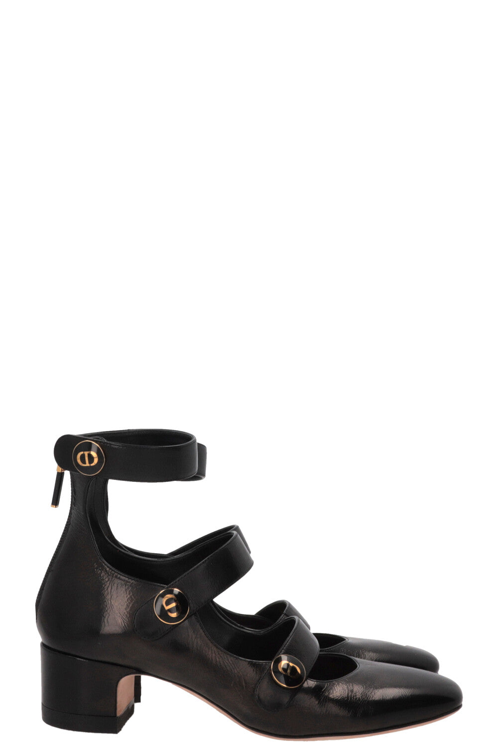 CHRISTIAN DIOR D-Doll Ankle Strap Pumps Patent Heels Black