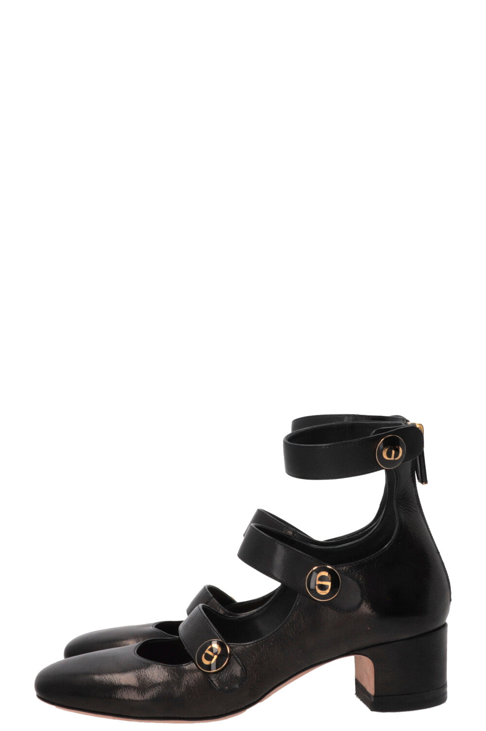 CHRISTIAN DIOR D-Doll Ankle Strap Pumps Patent Heels Black