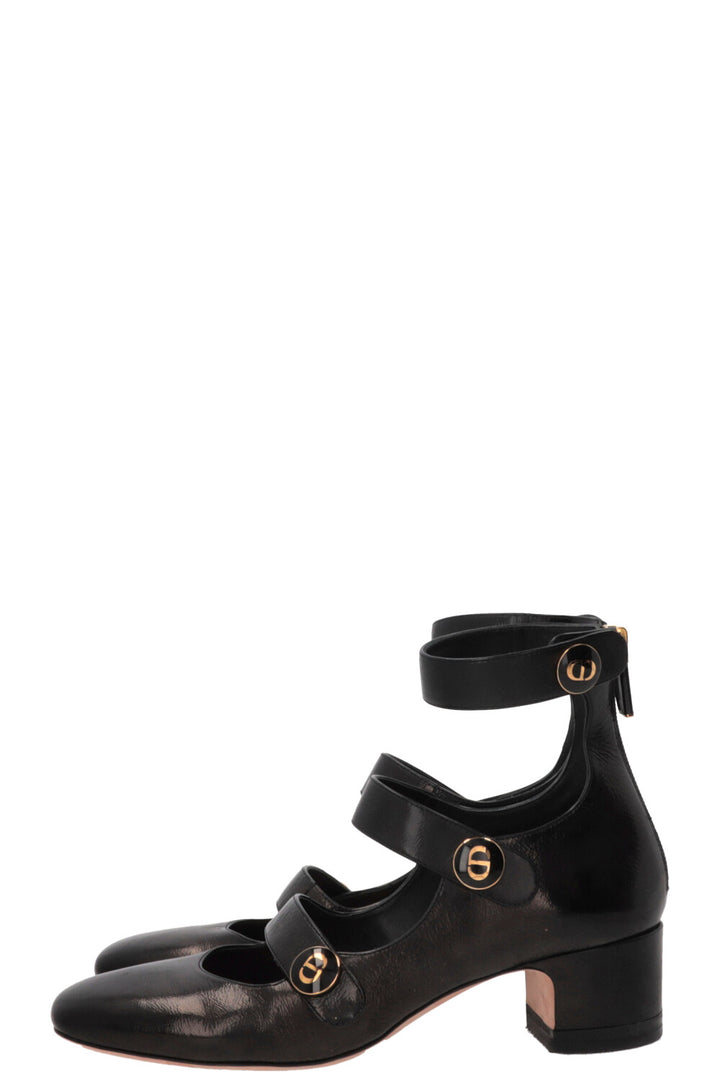 CHRISTIAN DIOR D-Doll Ankle Strap Pumps Patent Heels Black