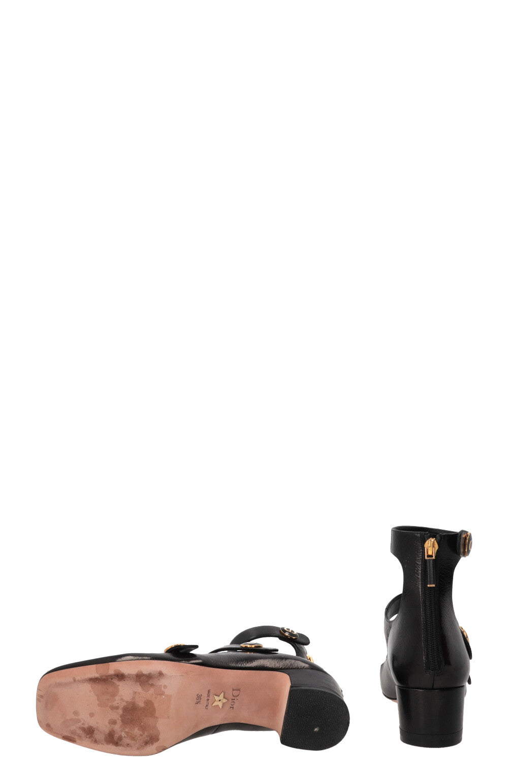 CHRISTIAN DIOR D-Doll Ankle Strap Pumps Patent Heels Black