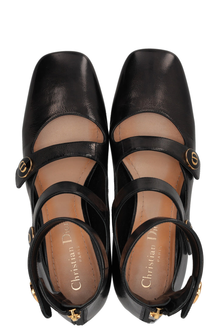 CHRISTIAN DIOR D-Doll Ankle Strap Pumps Patent Heels Black