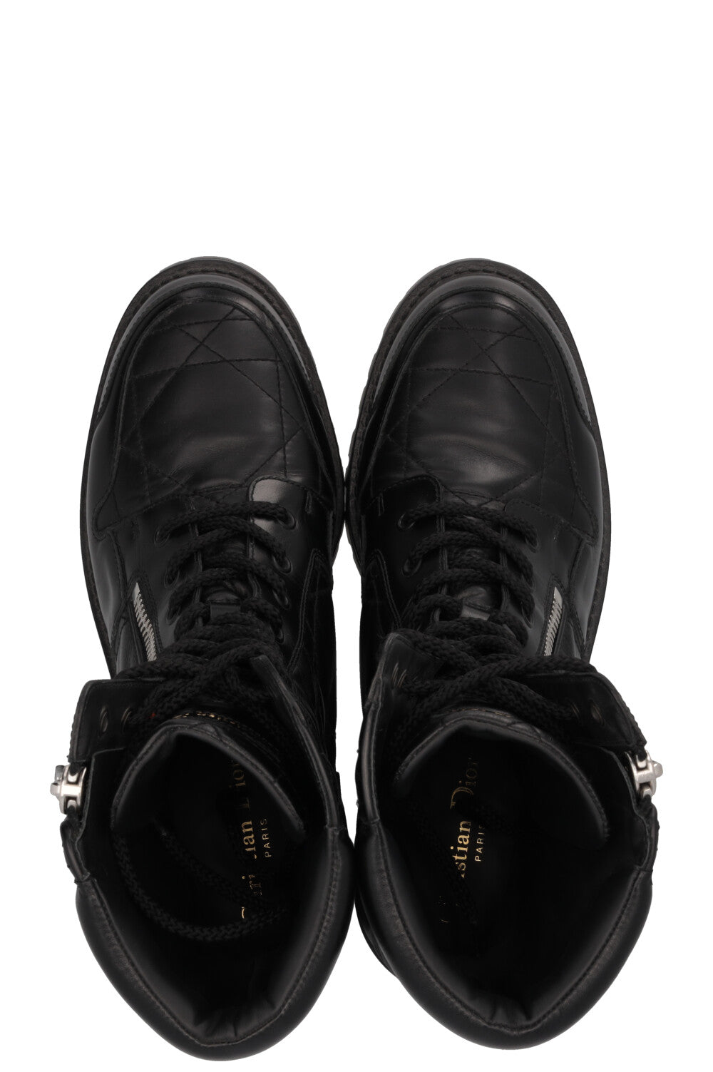 CHRISTIAN DIOR D-Leader Cannage Combat Boots Leather Black