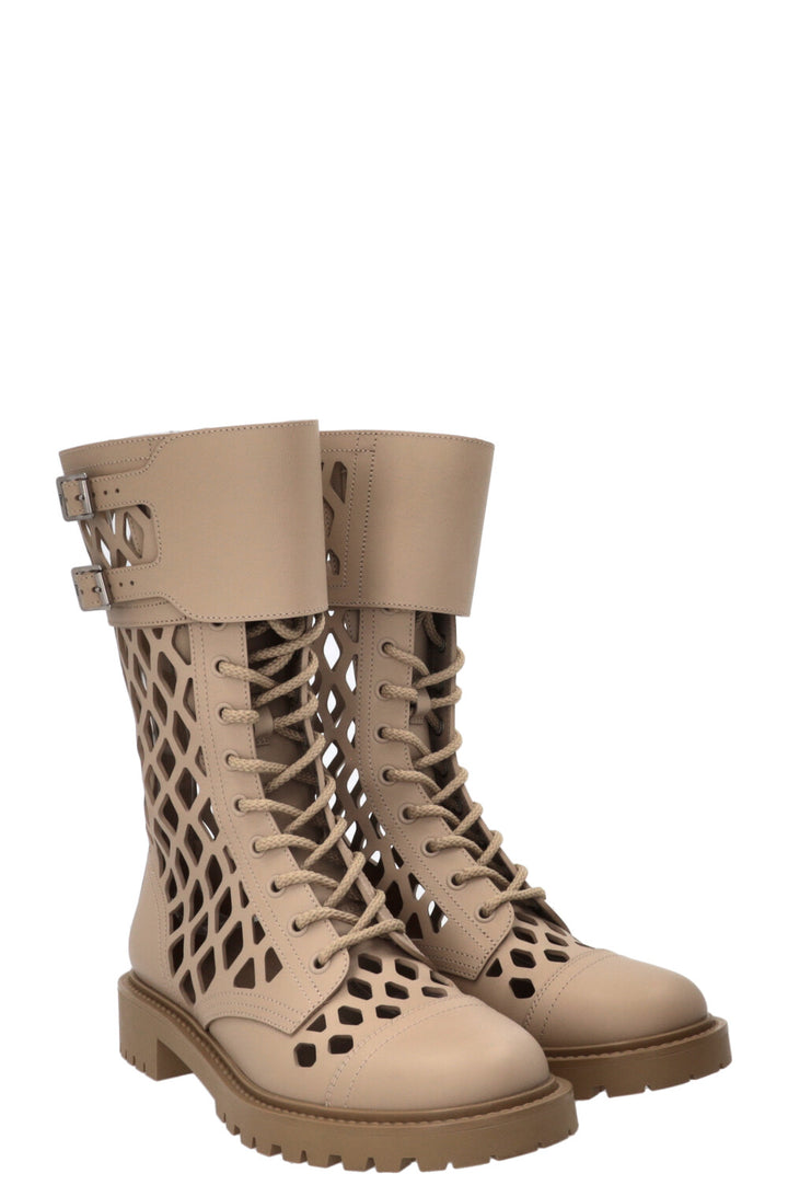 CHRISTIAN DIOR D-Trap Combat Boots Calfskin Beige