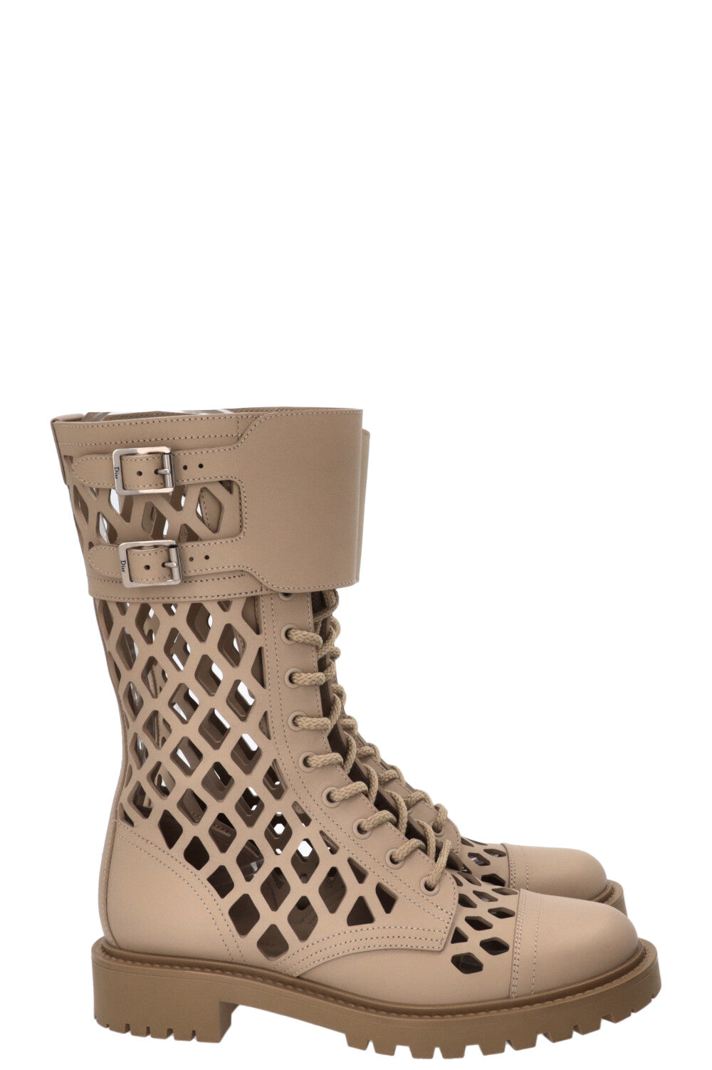 CHRISTIAN DIOR D-Trap Combat Boots Calfskin Beige
