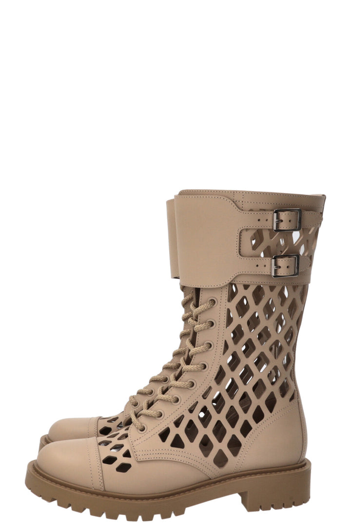 CHRISTIAN DIOR D-Trap Combat Boots Calfskin Beige