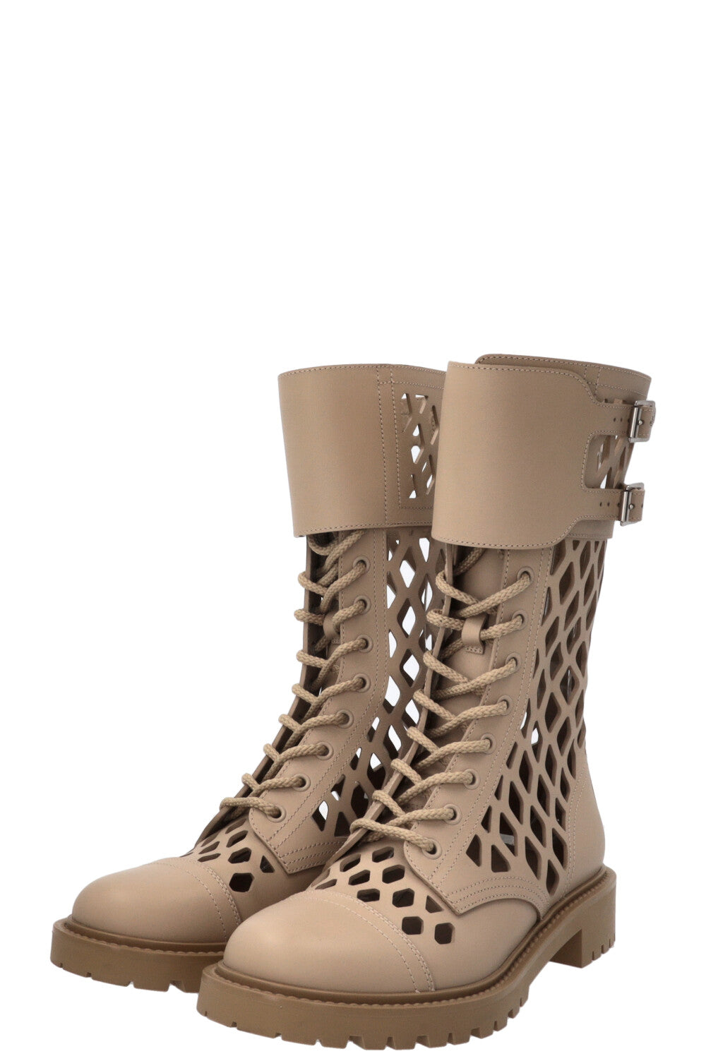 CHRISTIAN DIOR D-Trap Combat Boots Calfskin Beige